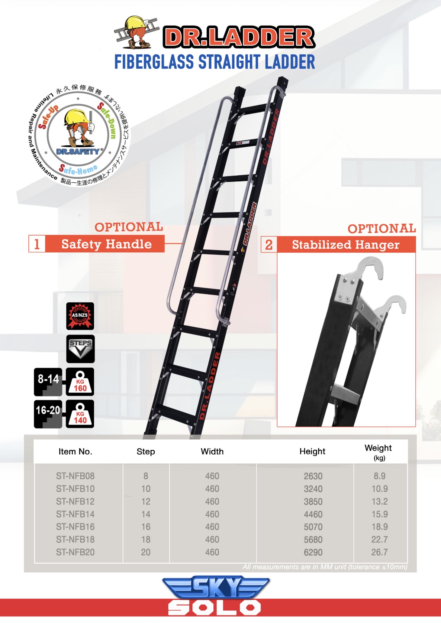 DR.LADDER SKY SOLO 玻璃纖維扶手直梯(Fiberglass Straight Ladder)